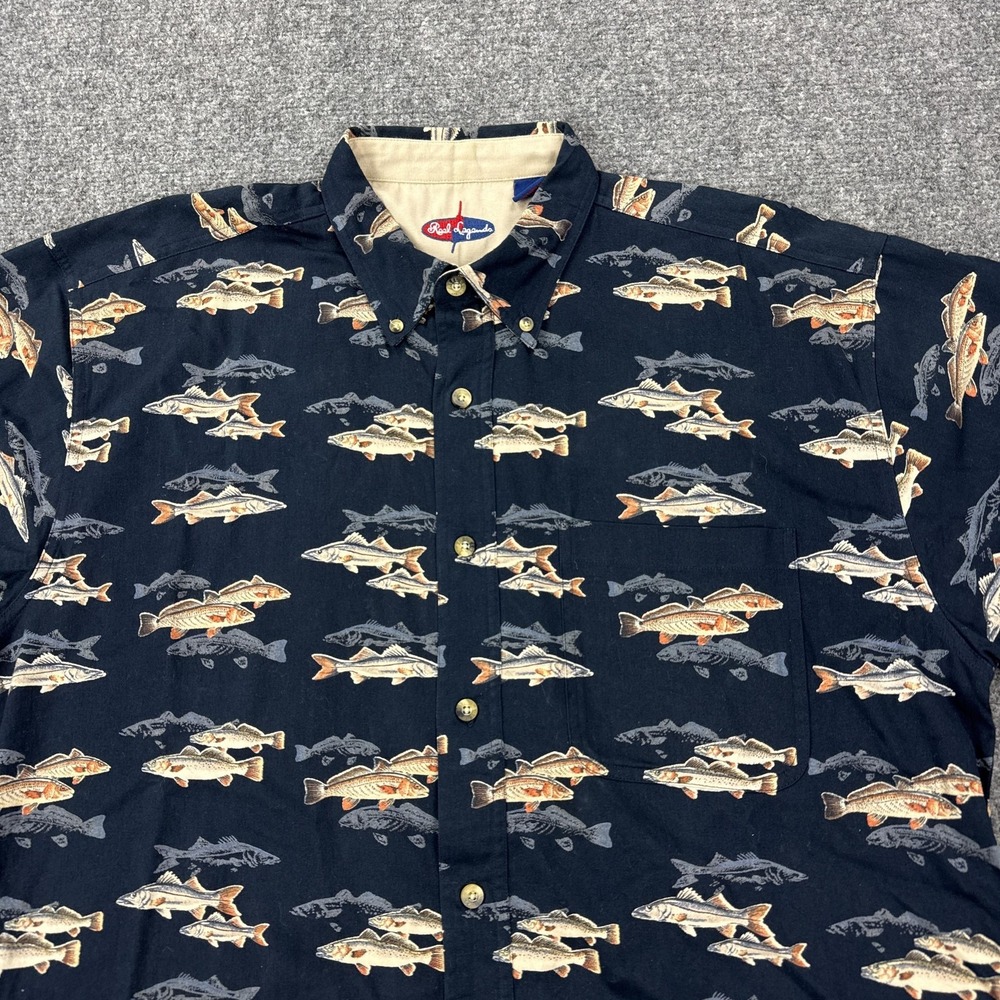 Reel Legends Shirt Mens L Blue Fish Print Relaxed Fit Short Sleeve Button Front - Picture 2 of 10